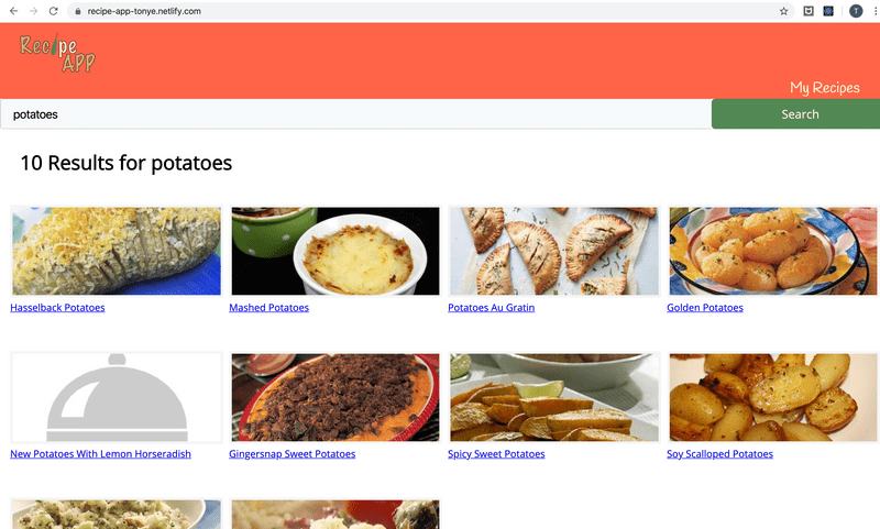  screen shot of recipe app